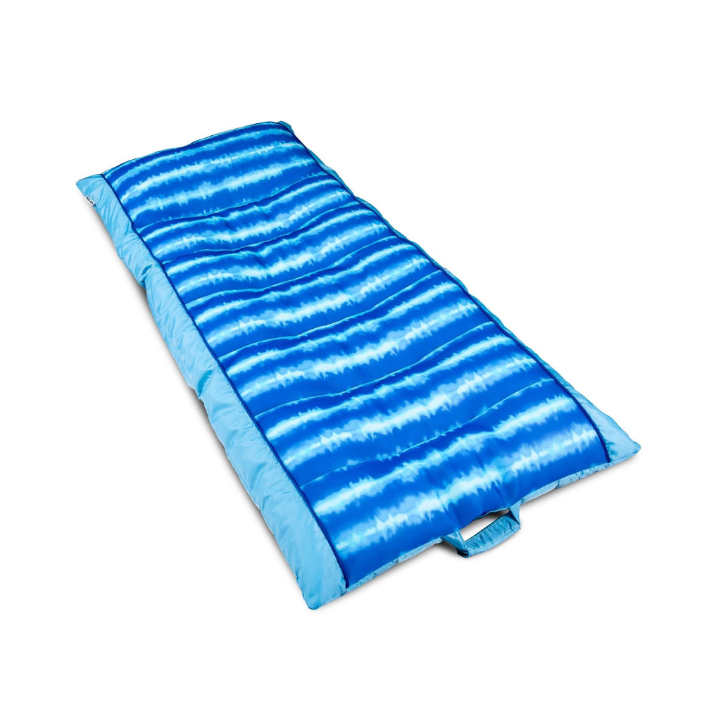 Blue wave-patterned sleeping pad on a white background