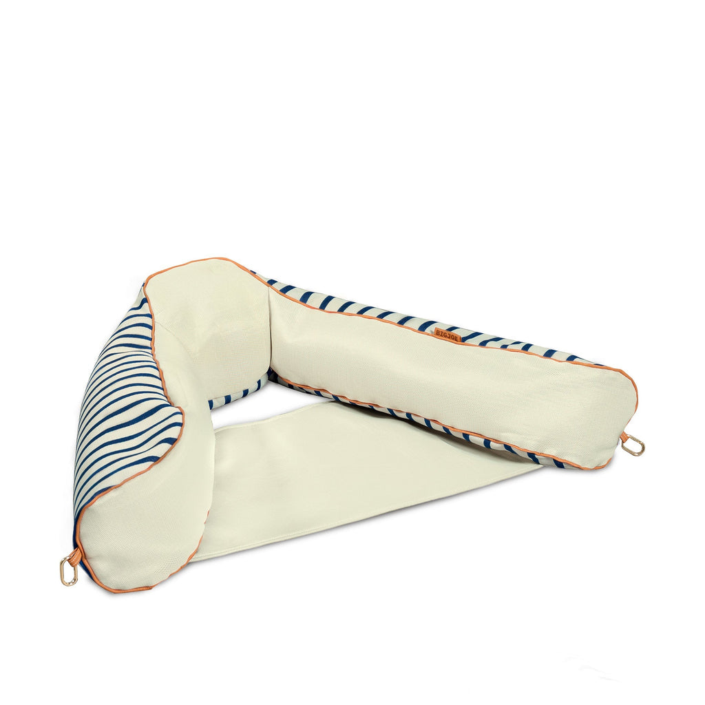Triangular body pillow with striped pattern on a white background