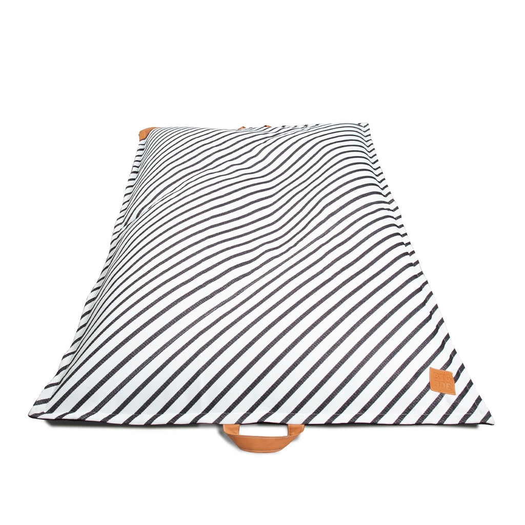 Striped Pool Float with brown handles on a white background