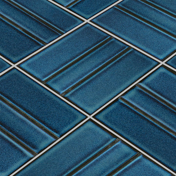 Tetsukon Blue Relief B, 6" x 6"  Porcelain Tile