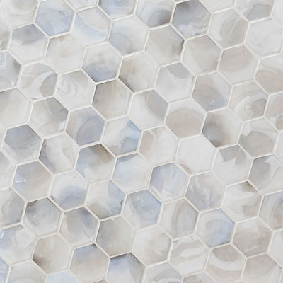 Akoya Pearl, Hexagon Glass Tile | Kitchen Backsplash & Bathroom Tile