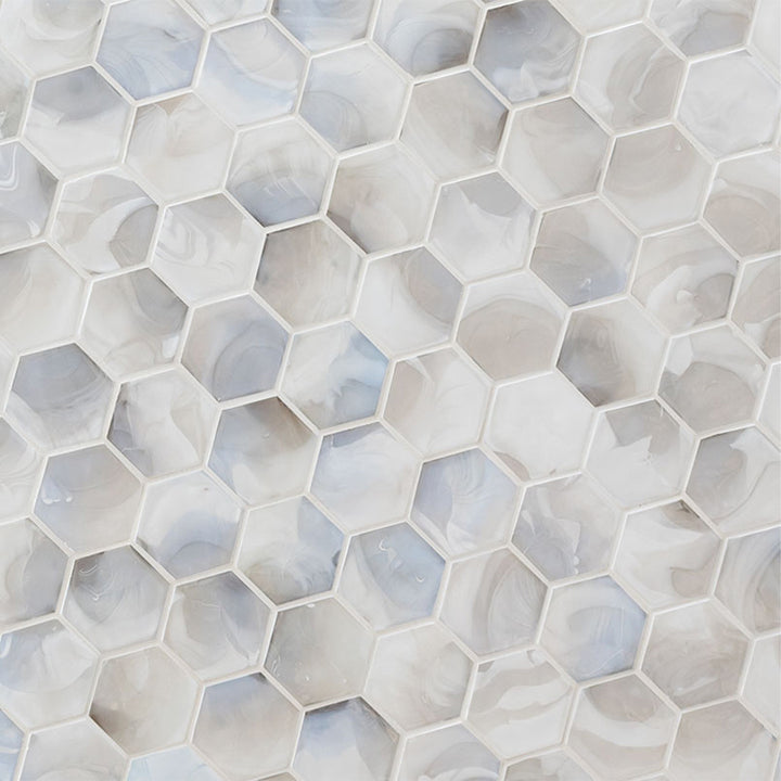 Akoya Pearl, Hexagon Glass Tile | Kitchen Backsplash & Bathroom Tile