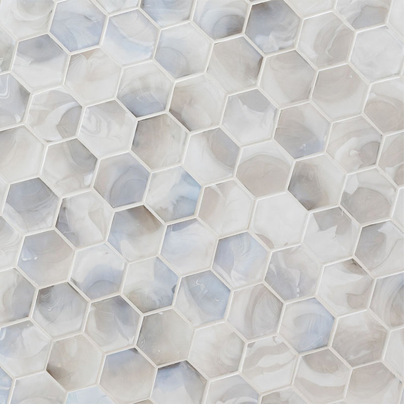 Akoya Pearl, Hexagon Glass Tile | Kitchen Backsplash & Bathroom Tile