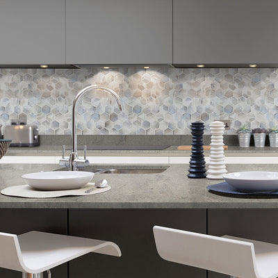 Akoya Pearl, Hexagon Glass Tile | Kitchen Backsplash & Bathroom Tile