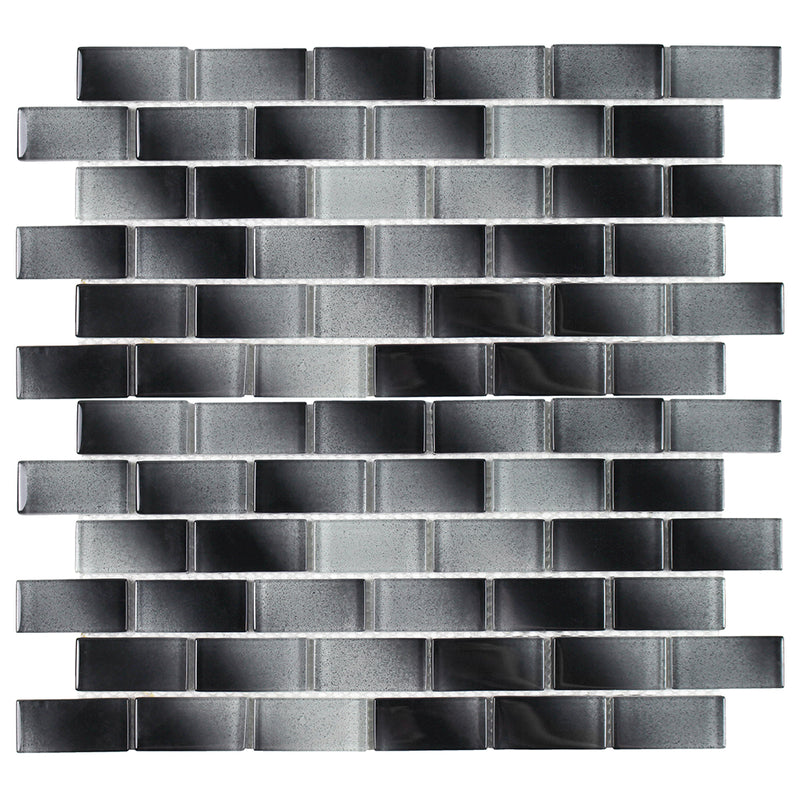 Alpha Black, 1" x 2" Mosaic Tile | TAEALPHBLACK12 | Glass Pool Tile