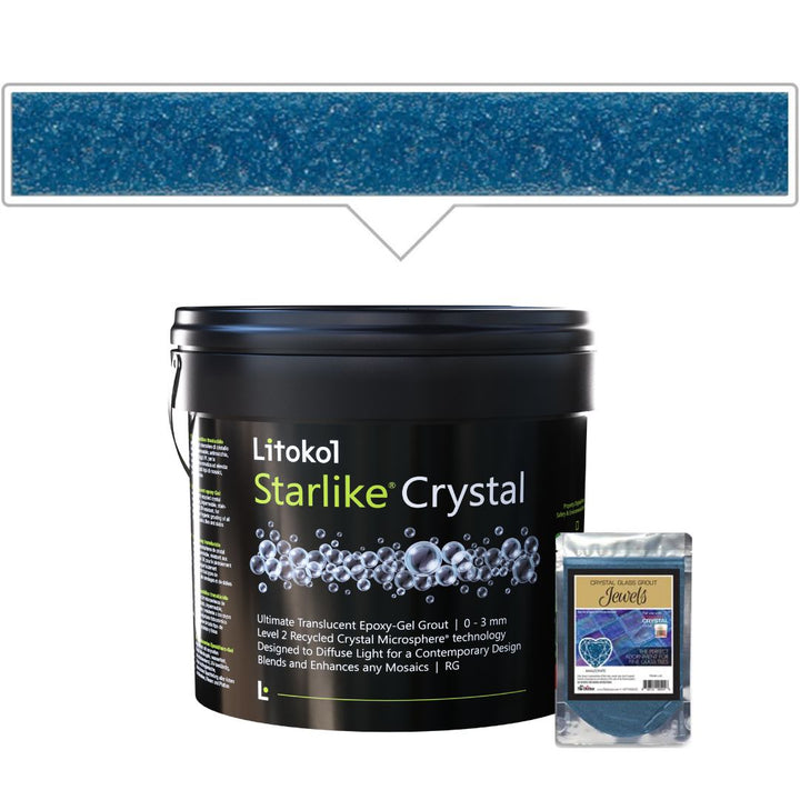 Litokol Starlike Crystal product packaging with a sample of the material on a white background