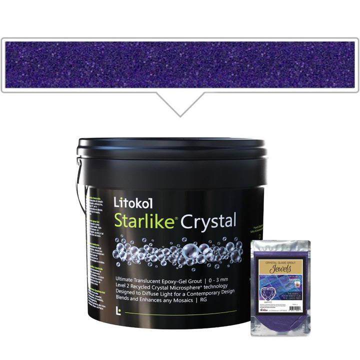 Litokol Starlike Crystal product packaging with a purple glittery background