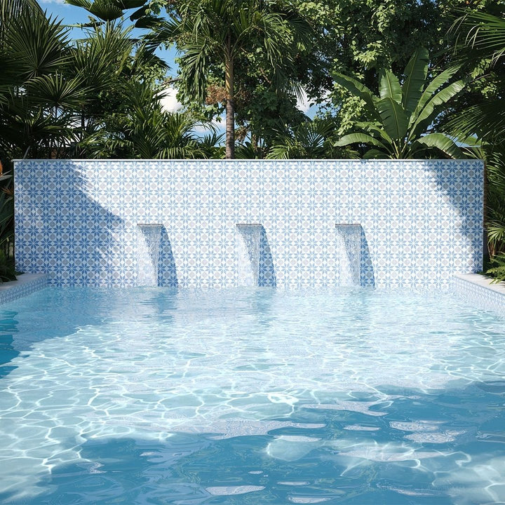 Aqua 6" x 6" Patterned Tile | OSEANCIAQUA6 | Porcelain Pool Tile by Tesoro Aquatica