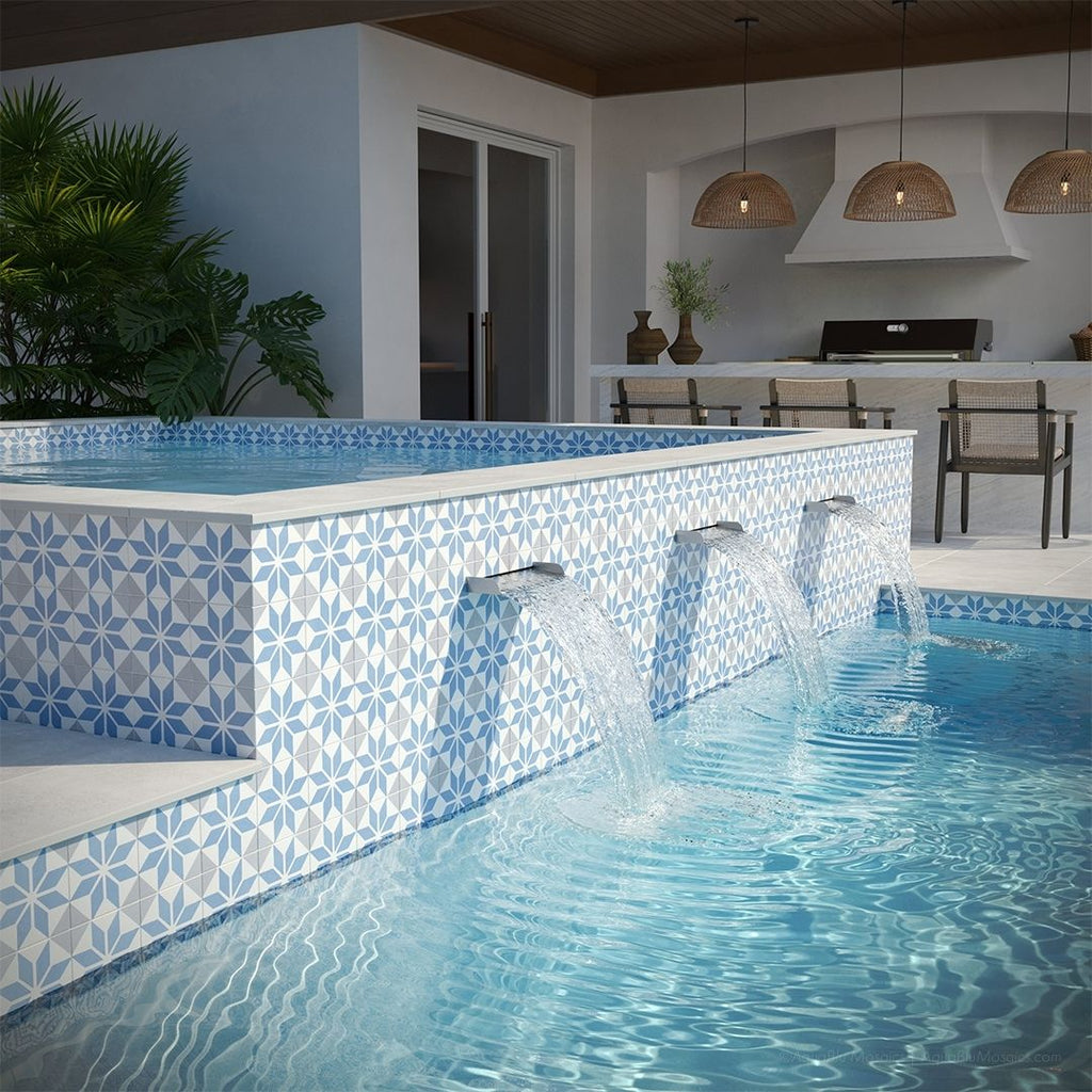 Aqua 6" x 6" Patterned Tile | OSEANCIAQUA6 | Porcelain Pool Tile by Tesoro Aquatica