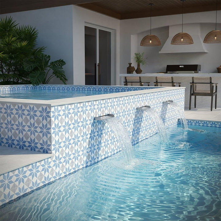 Aqua 6" x 6" Patterned Tile | OSEANCIAQUA6 | Porcelain Pool Tile by Tesoro Aquatica