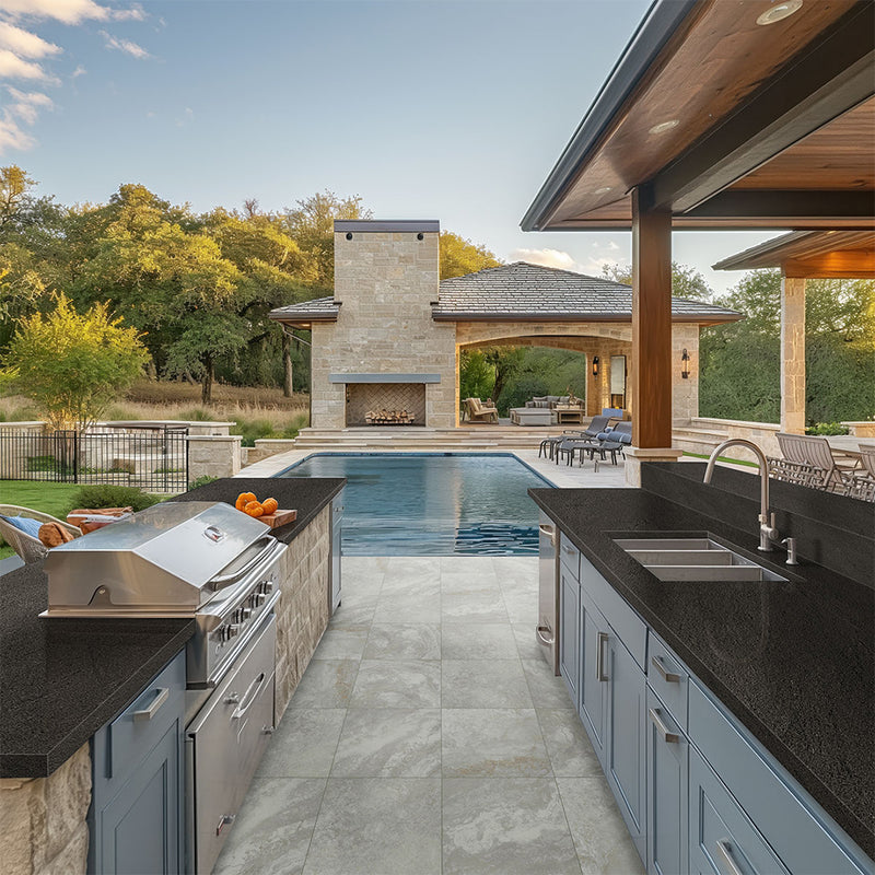 Argento Travertino, 24" x 24" | 2CM Porcelain Pool Paver by MSI