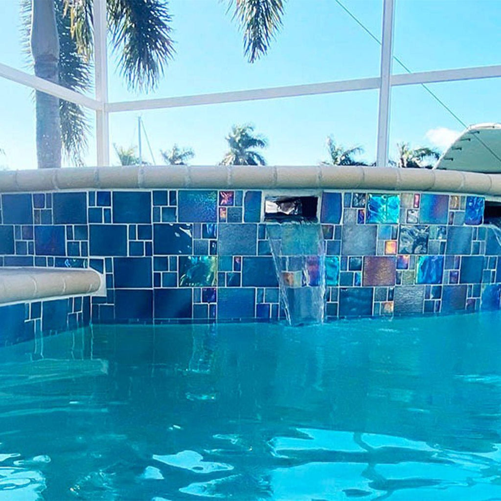 Avalon Blue, Mixed Glass Pool Tile | AV8MXB22 | Mosaic Glass Tile