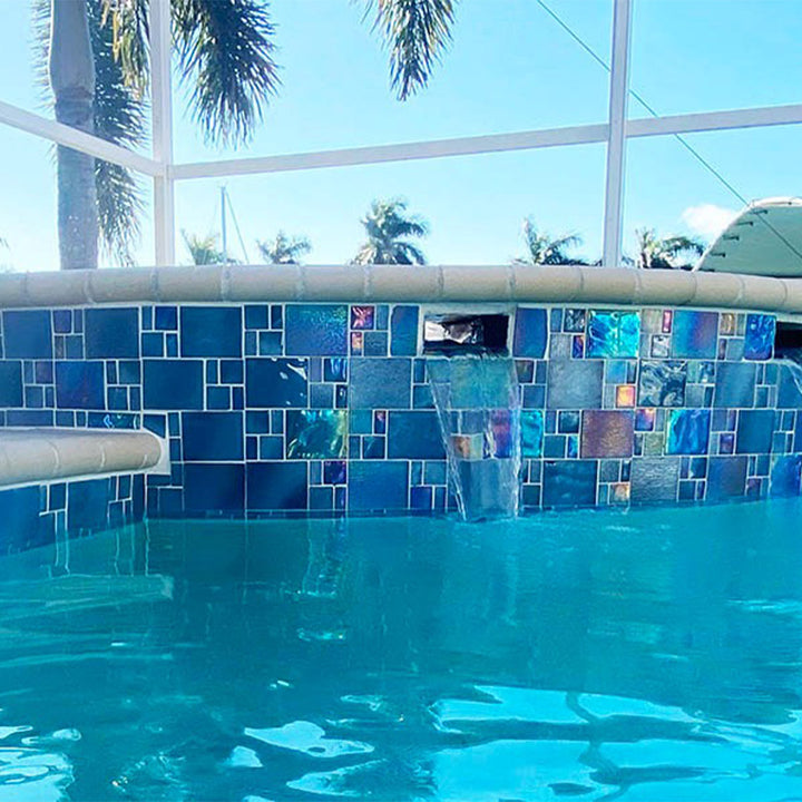 Avalon Blue, Mixed Glass Pool Tile | AV8MXB22 | Mosaic Glass Tile