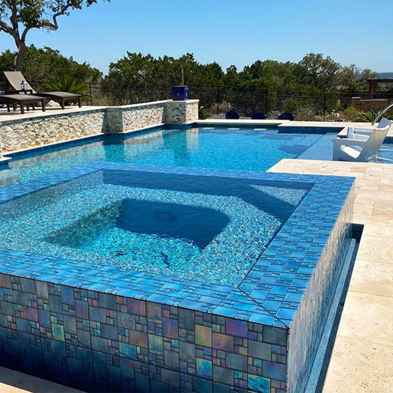 Avalon Blue, Mixed Glass Pool Tile | AV8MXB22 | Mosaic Glass Tile