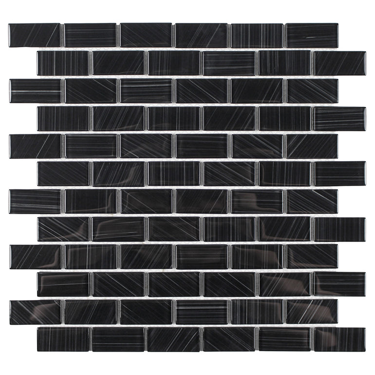 Striped Black, 1" x 2" - Glass Tile