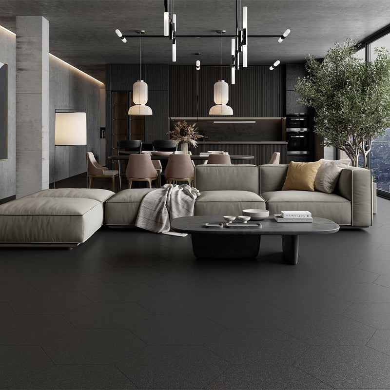 Argos Black, Hexagon Porcelain Tile | Floor & Wall Tile by Tesoro