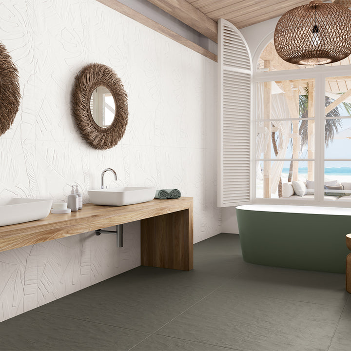 Bellagio White Lecco Deco, 24" x 48" Ceramic Tile | 3D Wall Tile 