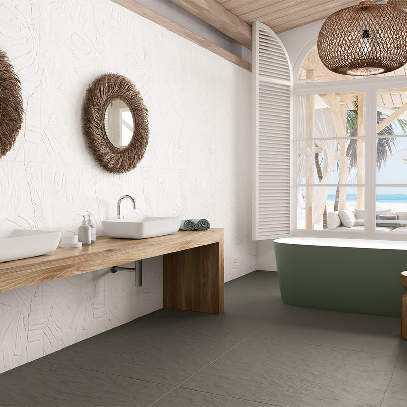 Bellagio White Lecco Deco, 24" x 48" Ceramic Tile | 3D Wall Tile 