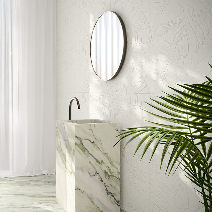 Bellagio White Lecco Deco, 24" x 48" Ceramic Tile | 3D Wall Tile 