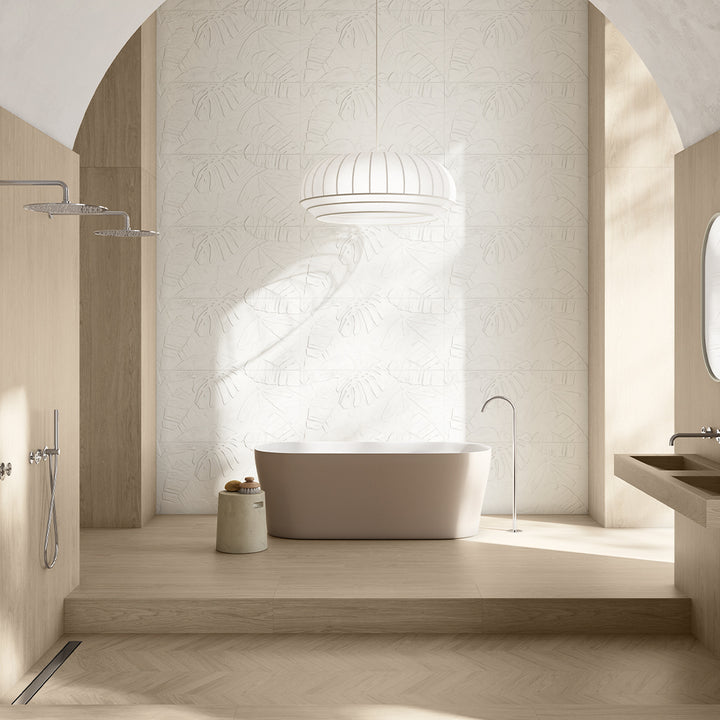 Bellagio White Lecco Deco, 24" x 48" Ceramic Tile | 3D Wall Tile 