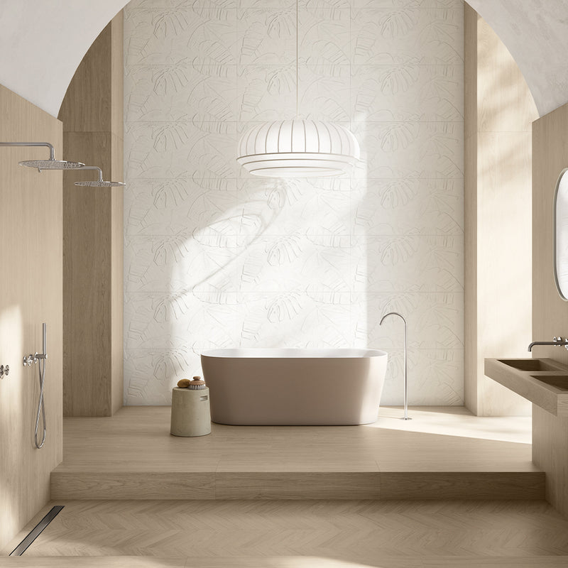 Bellagio White Lecco Deco, 24" x 48" Ceramic Tile | 3D Wall Tile 