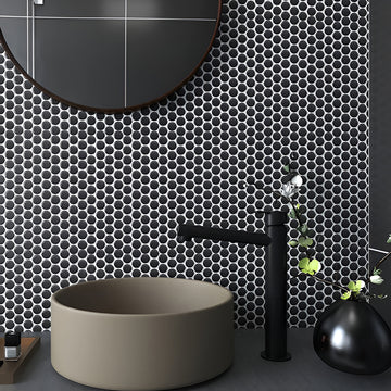 Black Matte, Penny Round Mosaic | Porcelain Tile by Fujiwa