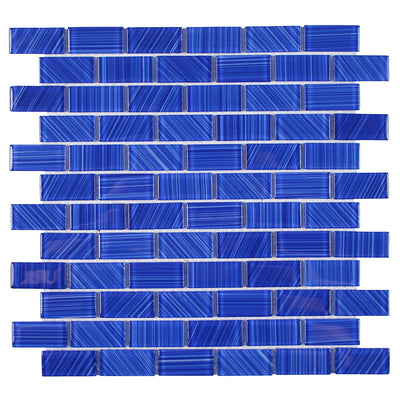 Striped Cobalt, 1" x 2" Mosaic Tile | TAESTRIBLACK12 | Glass Pool Tile