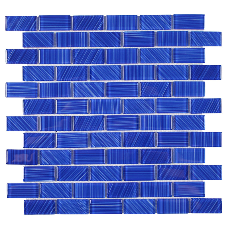 Striped Cobalt, 1" x 2" Mosaic Tile | TAESTRIBLACK12 | Glass Pool Tile