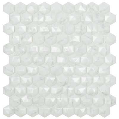 Calacatta Grey Brillo 3D, Hexagon Glass Tile | Vidrepur Pool Tile