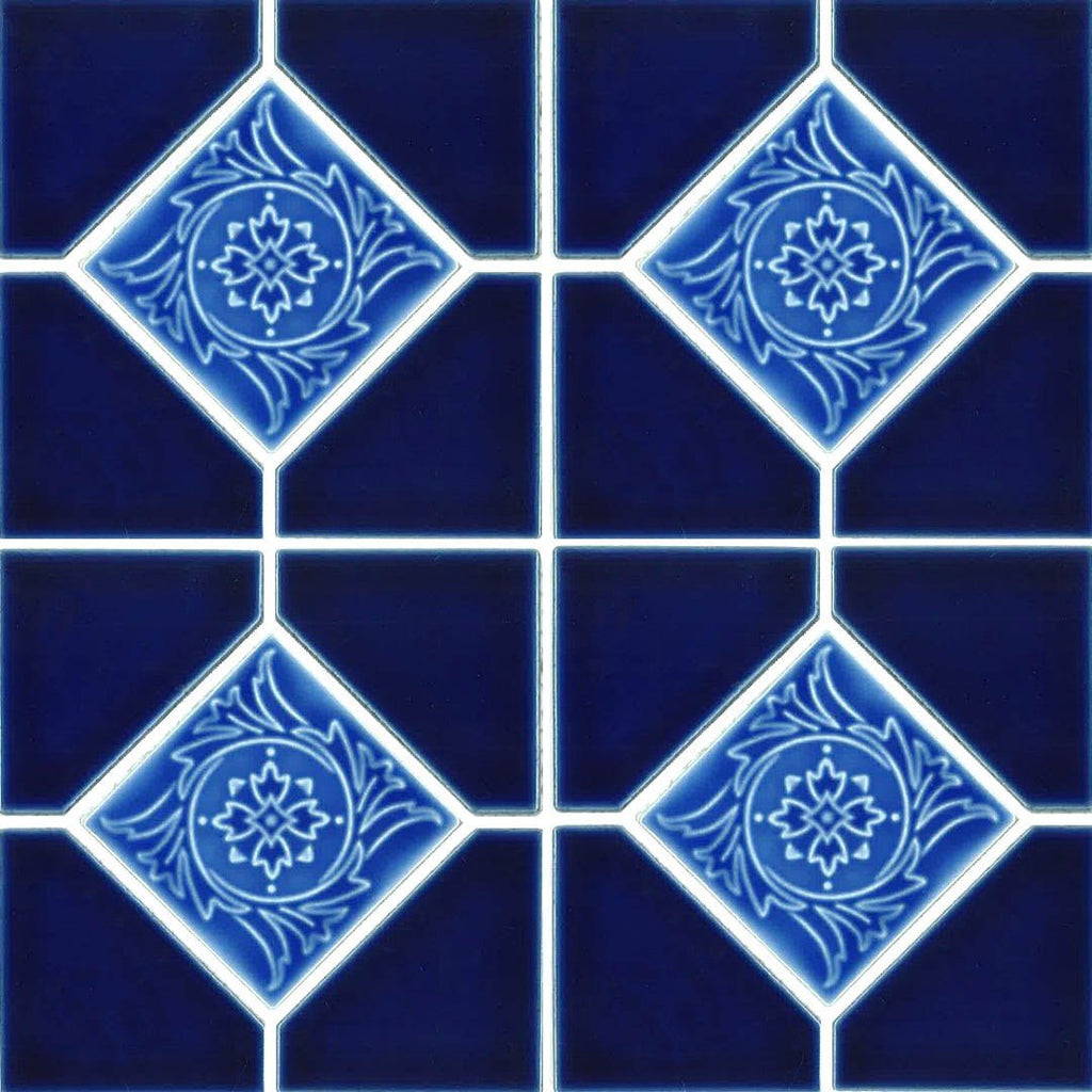 Cobalt Blue Akron, 6" x 6" Deco | AMBON-7 | Fujiwa Porcelain Pool Tile