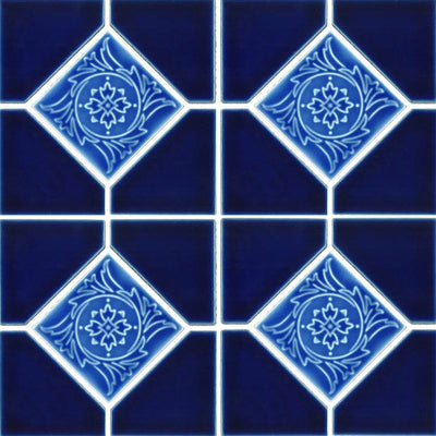Cobalt Blue Akron, 6" x 6" Deco | AMBON-7 | Fujiwa Porcelain Pool Tile