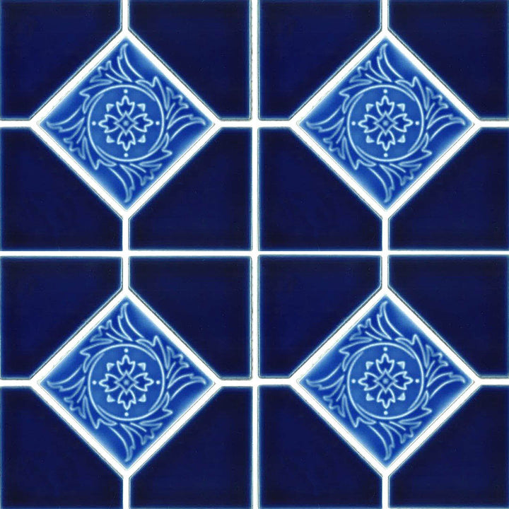 Cobalt Blue Akron, 6" x 6" Deco | AMBON-7 | Fujiwa Porcelain Pool Tile