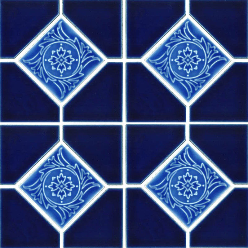 Cobalt Blue Akron, 6" x 6" Deco | AMBON-7 | Fujiwa Porcelain Pool Tile