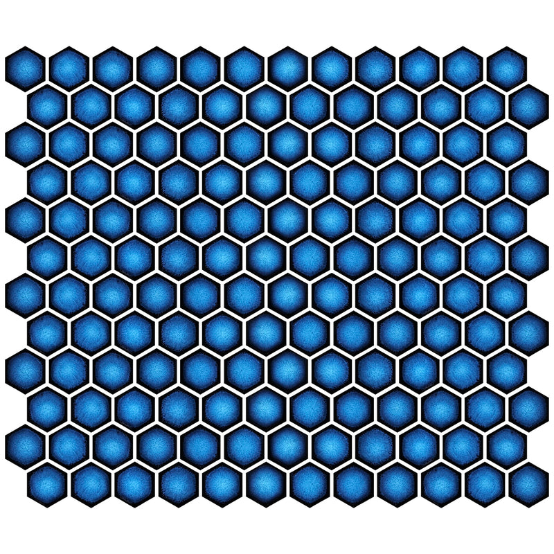 Hex Crystal Blue, Hexagon Mosaic - Porcelain Tile