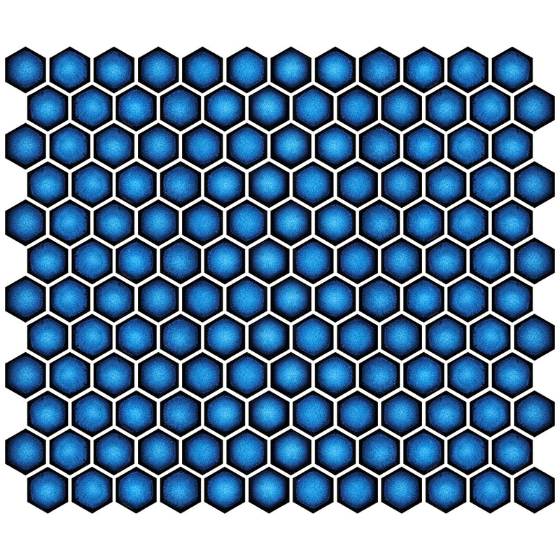 Hex Crystal Blue, Hexagon Mosaic - Porcelain Tile