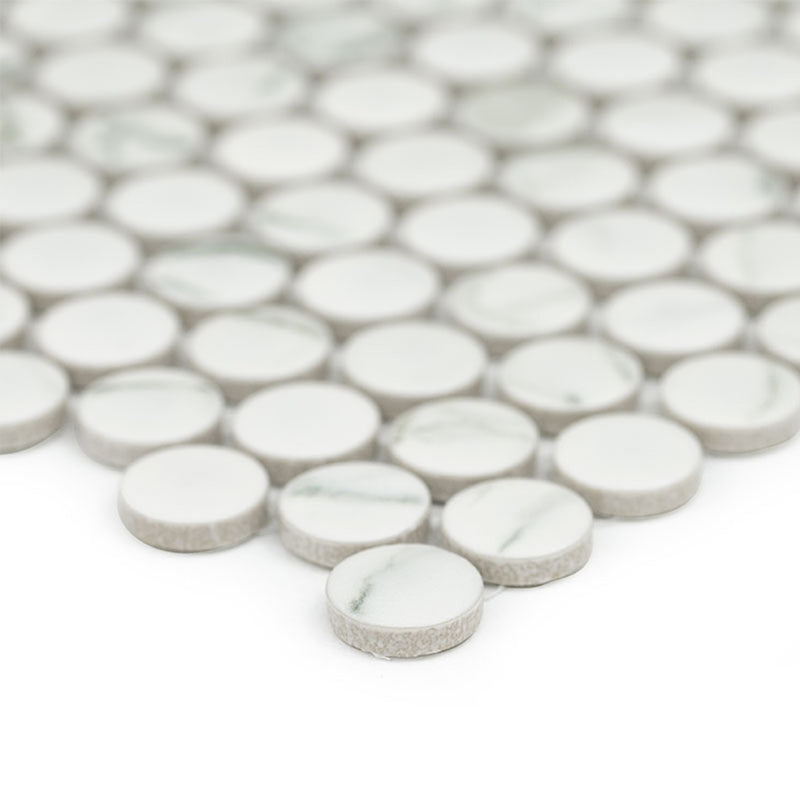 Domino Matte Carrara, Penny Round Mosaic | Porcelain Tile by MSI 