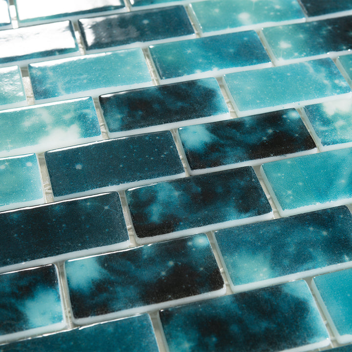 Estelar Green, 1" x 2" Glass Tile | Mosaic Pool Tile by Vidrepur 