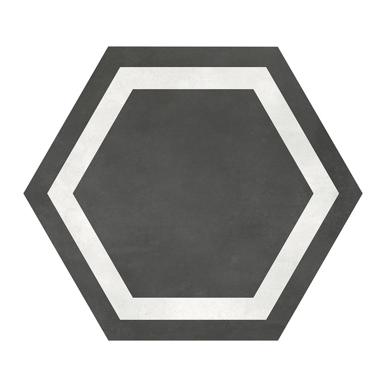 Graphite Frame, Hexagon Porcelain Tile | Deco Tile by IWT