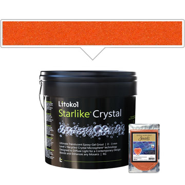 Litokol Starlike Crystal product with a sample of orange material above it on a white background