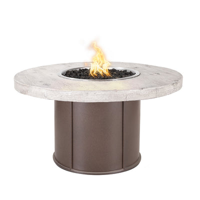 Fresno 43", Wood Grain and Steel Fire Table | The Outdoor Plus - Ivory Top with Java Base