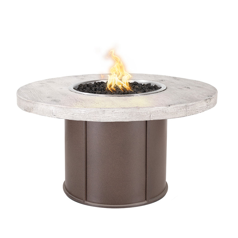 Fresno 43", Wood Grain and Steel Fire Table | The Outdoor Plus - Ivory Top with Java Base