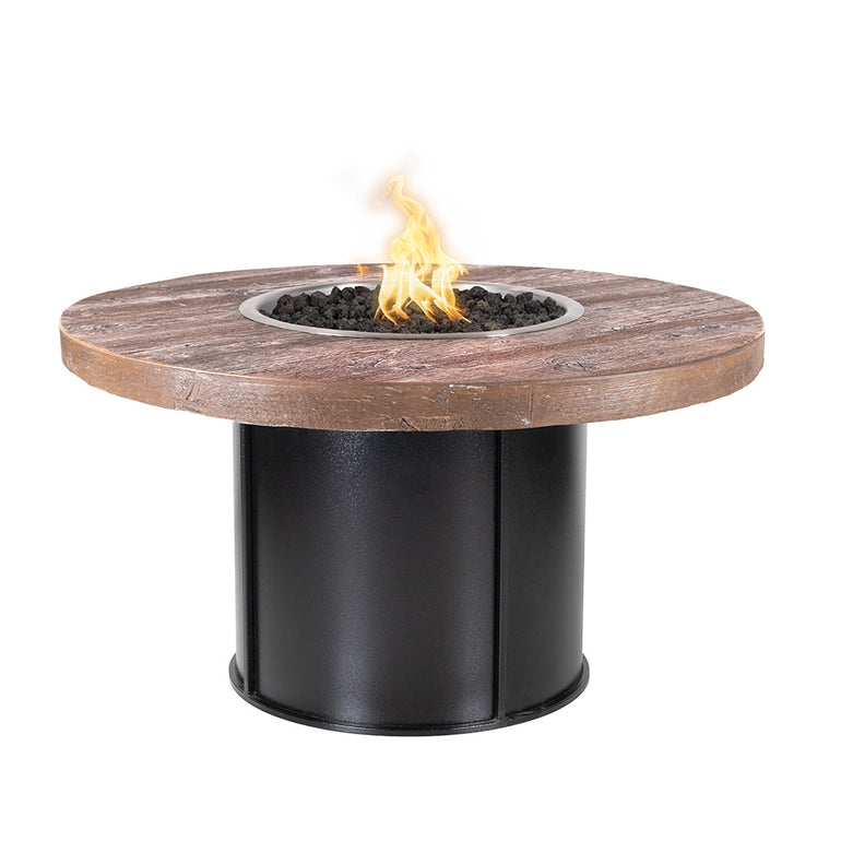 Fresno 43", Wood Grain and Steel Fire Table | The Outdoor Plus - Oak Top with Black Base