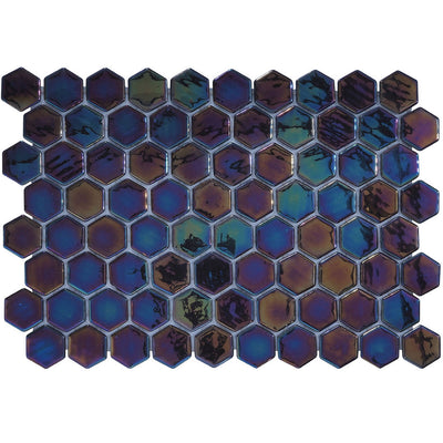 Black Pearl, Hexagon Mosaic Glass Tile | Pools, Spas, & Kitchens