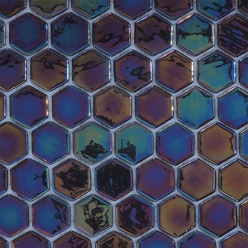Black Pearl, Hexagon Mosaic Glass Tile | Pools, Spas, & Kitchens