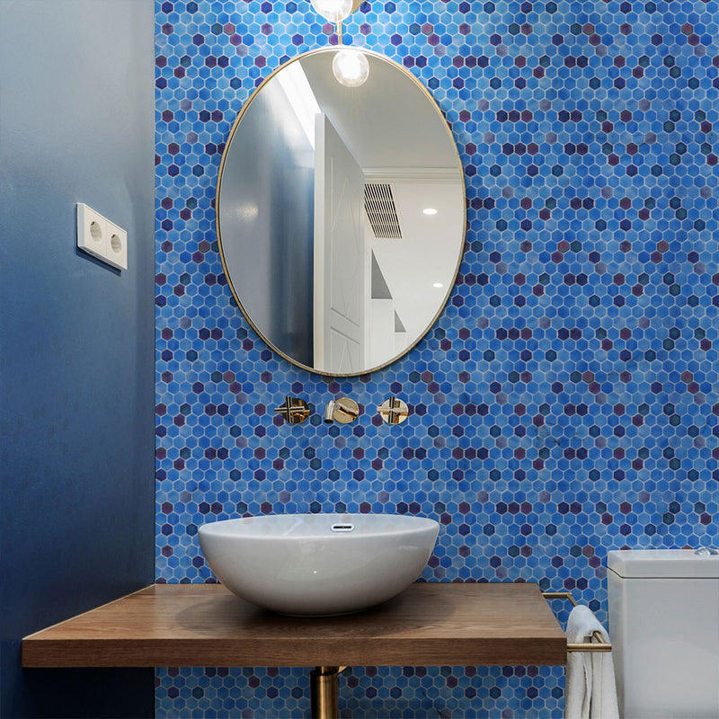Sapphire Splash, Hexagon Glass Tile | Pool, Spa, & Kitchen Tile