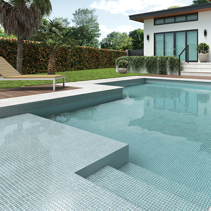 Glitter Grey, 1" x 1" Glass Tile | Mosaic Pool Tile by Vidrepur 
