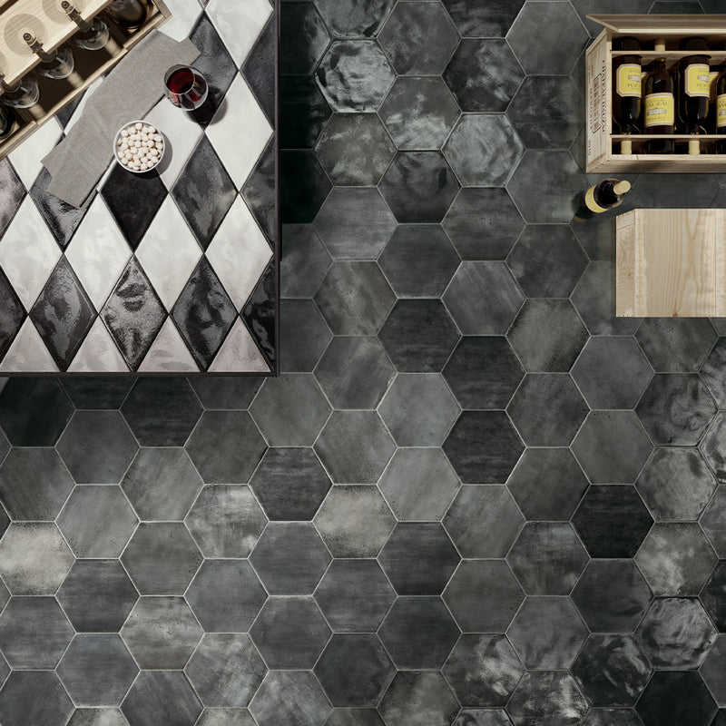 Glossy Nero, Hexagon Porcelain Tile | CIRFUORNEROPOHX | IWT Tesoro