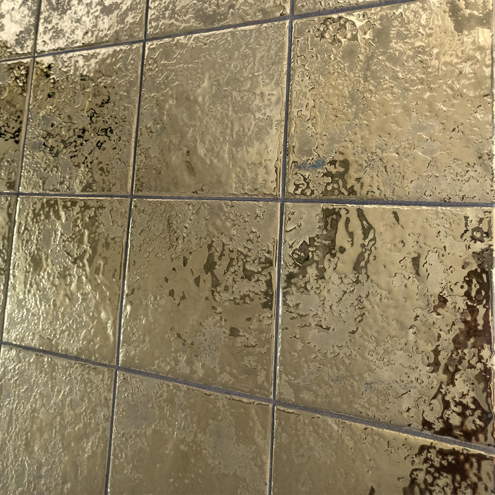 Golden Stone Glossy, 6" x 6" Porcelain Tile | Metallic Pool Tile