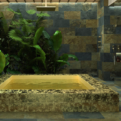 Golden Stone Glossy, 6" x 6" Porcelain Tile | Metallic Pool Tile