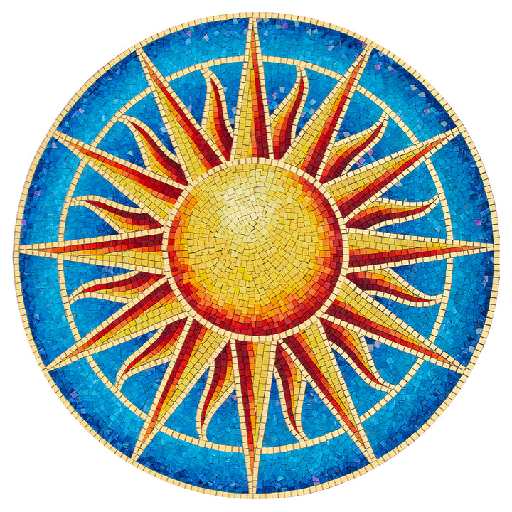 Golden Sun Medallion Pool Mosaic | Glass Pool Tile Designs